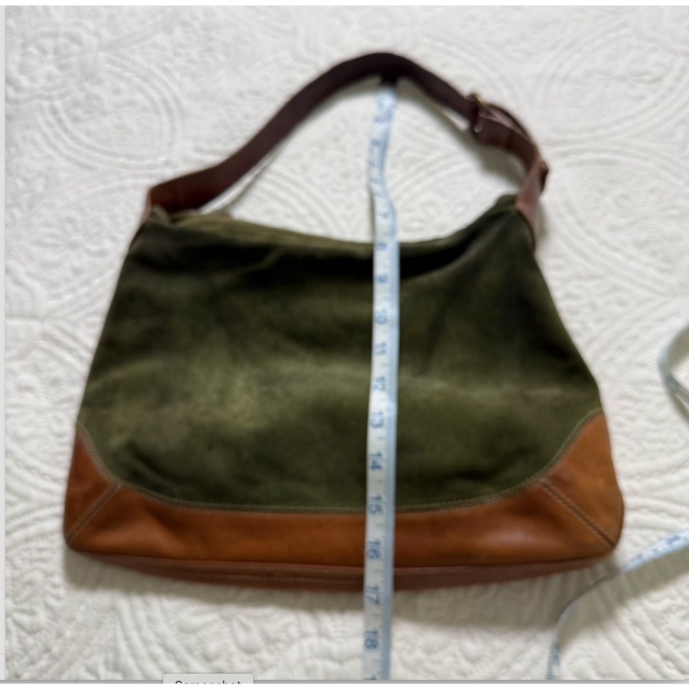 J Crew Hobo boho Bag Womens Large Green Suede Brown Leather Shoulder Bag - Picture 4 of 8
